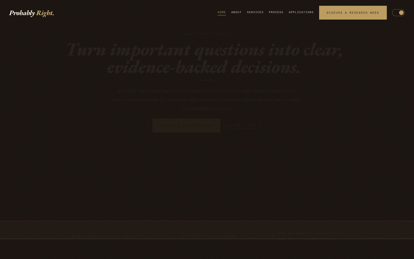 Probably Right research and data analysis website homepage